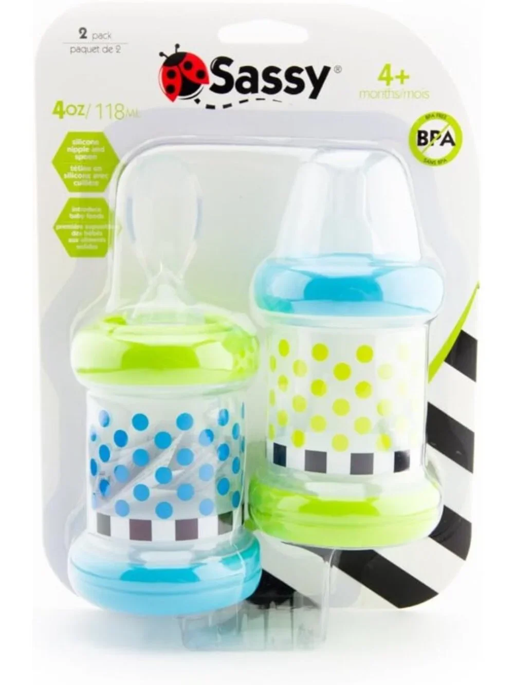 Set of 2 Baby Food Nursers - 4oz Silicone Nipples & Spoons, BPA-Free, 4+ Months